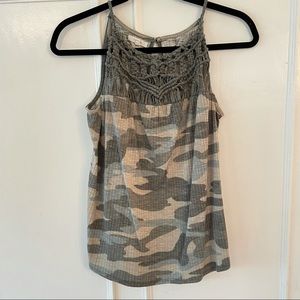 Crocheted Olive Camo Sleeveless Lightweight Tank